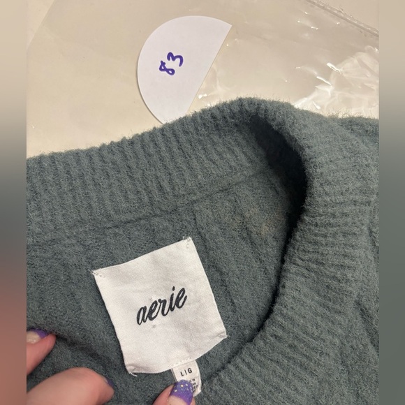 Aerie Sage Green Crew Neck Soft Pullover Sweater Oversized Womens Size Large - Picture 6 of 6